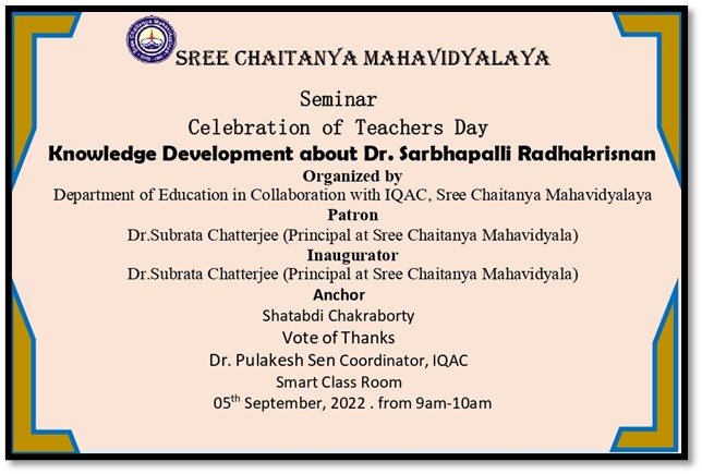 Seminar on knowledge development on the occasion of Teachers day on dt 05.09.2022